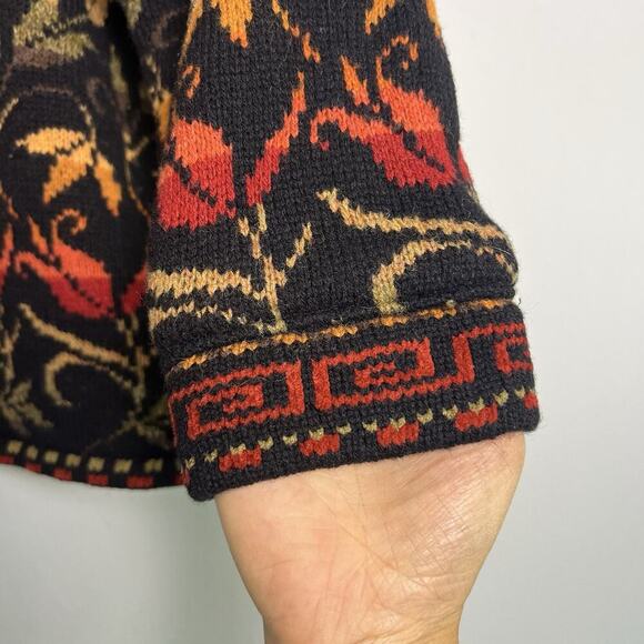 Vintage Nomadic Traders Womens Sz M Floral Zip Up Cardigan Lambs Wool Blend - Picture 5 of 13
